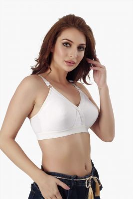 Solid White Cotton Blend Full Coverage Premium Bra